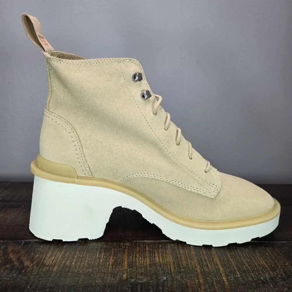 Sorel Hi Line Heeled Womens Size 8 Waterproof Boots Lace Up Suede Cream White